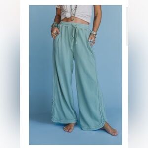 Three Bird Nest Sage Green Wide-Leg Drawstring Pants